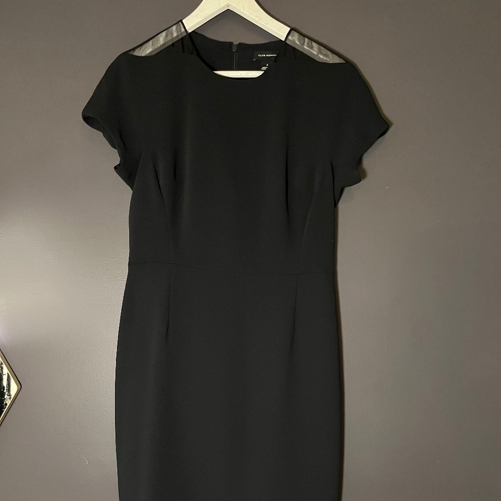 Club Monaco Black Sheath Dress with Sheer Shoulder Detail- Size 6